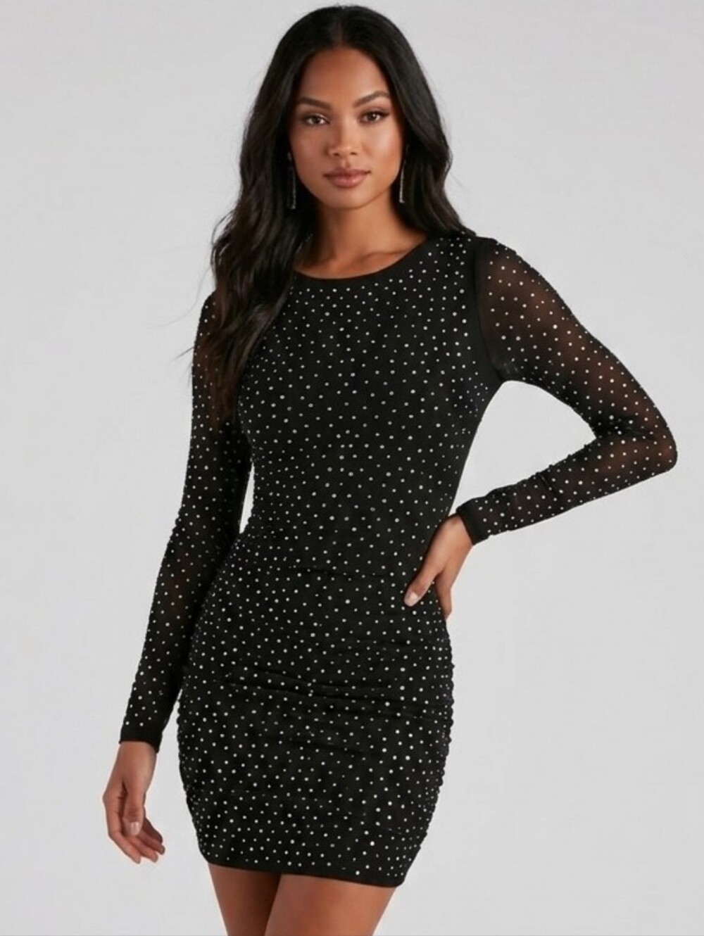 Windsor Black W/ Rhinestone Embellished Bodycon Dress Size S Euc